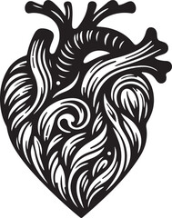 Human heart anatomically correct hand drawn line art. 
 Flash tattoo or print design vector illustration