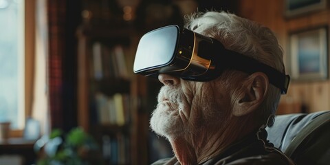mage of senior man experiencing virtual reality