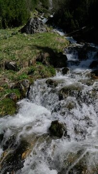 View to the dalfazer Waterfall with forest landscape and the Achensee as a close neighbor