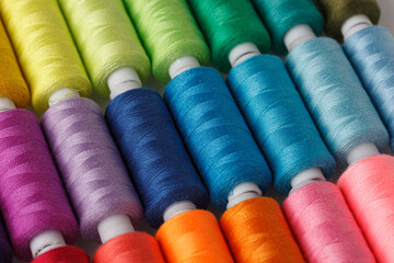 Set of colorful spools of thread