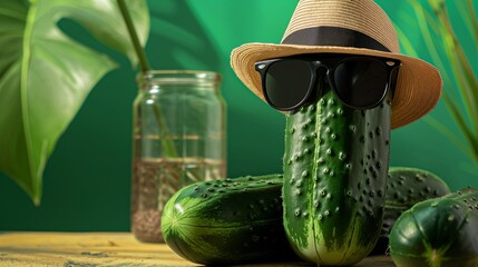 Classy Cucumber in Shades and Fedora, Left Side Reserved for Text
