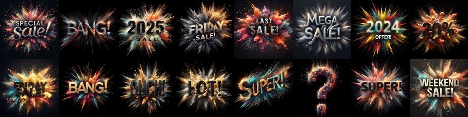 Sale promo. Particles explosion. AI generated illustration