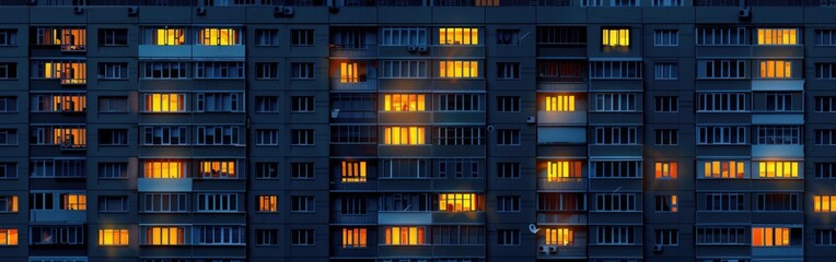 Obraz premium A tall building with numerous lit windows glowing brightly against the night sky