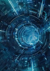 Obraz premium futuristic digital technology wallpaper with amazing blue tones