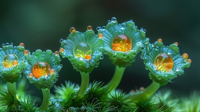 Macro moss spores capture the tiny spore capsules of mosses, showcasing their unique shapes and textures in extreme close-up ai generated