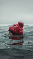 woman cold water swimming in the frozen Baltic Sea