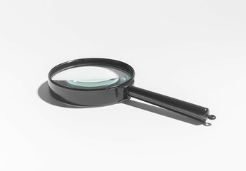 Research tool in business, magnifying glass. Focus on quality, detail check, investigation.