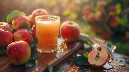 apple juice on wooden table