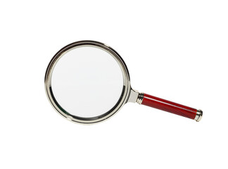 Scientific research tool, magnifying glass isolated on white. Business and educational study,
