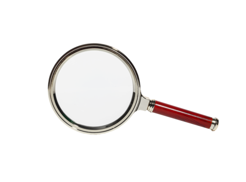 Scientific research tool, magnifying glass isolated on white. Business and educational study,