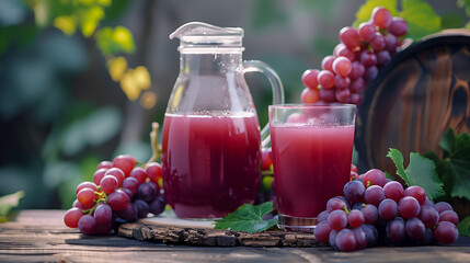 grape juice on wooden