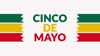 Cinco de mayo text on White background with side lines, Cinco de mayo banner, card, poster, illustration for enjoying and celebrating.