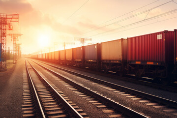 Fototapeta na wymiar generated illustration of background container Freight Train in Station, Cargo railway transportation industry
