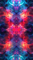 Fototapeta premium Vibrant abstract symmetrical digital art with neon colors