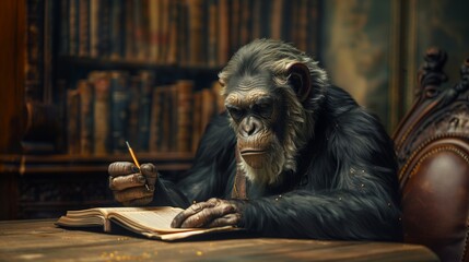 monkey reading a book .Generative AI