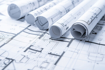 Architects concept, engineer architect designer freelance work on start-up project drawing, construction plan. architect design working drawing sketch plans blueprints and making construction model