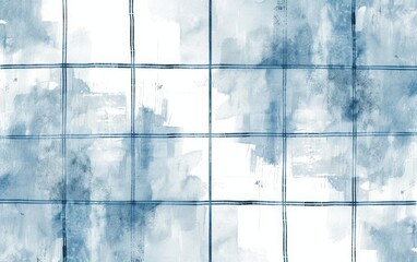 A white background with a blue watercolor plaid pattern in the center, featuring a grid of squares and lines Generative AI