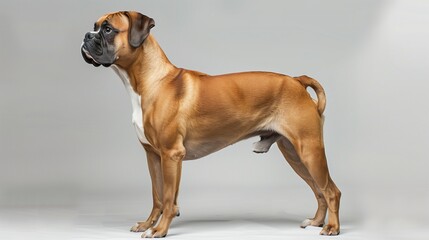 Suave Boxer Dog Standing on Plain Background, Left Side Reserved for Text