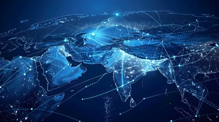 Abstract digital map of the Middle East, concept of  global network and connectivity, data transfer and cyber technology, information exchange and telecommunication	
