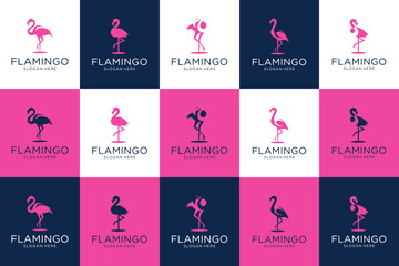 flamingo bird logo collection, for fashion and beauty company, logo design illustration.