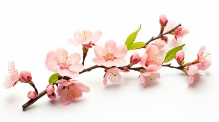 A branch of pink flowers with green leaves