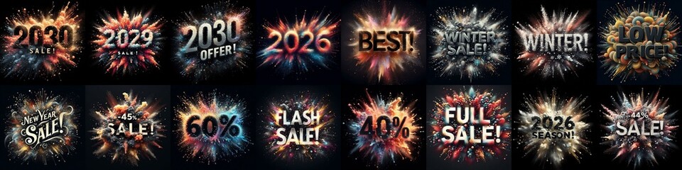 Sale promo. Particles explosion. AI generated illustration