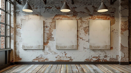 Urban loft style interior with blank canvases