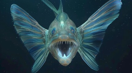  A close-up of a fish with its mouth open widely - obrazy, fototapety, plakaty