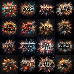 Sale promo. Particles explosion. AI generated illustration