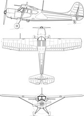 Yakovlev Yak-12 3-view line drawing-svg vector file.svg