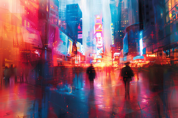 Obraz premium Illustrate a bustling cityscape with blurred figures