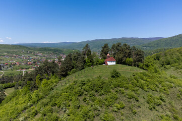Aerial view of the 14 Crosses chapel in Sovata - Romania