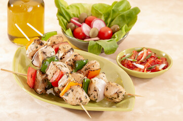 Chicken Shish Kabab with olive oil and radish salad with pickle 