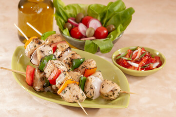 Chicken Shish Kabab with olive oil and radish salad with pickle 
