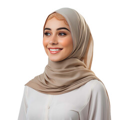 beautiful islamic woman smiling happily on a transparent background