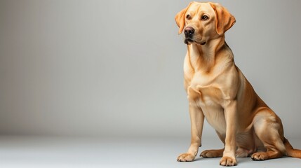 Sleek Labrador Dog Sitting on Plain Background, Perfect for Text Addition