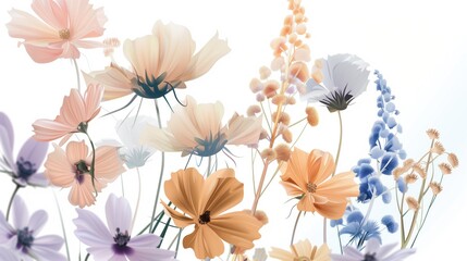 wild flowers on a white background with space for text