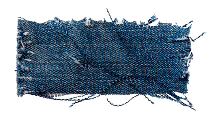 Piece of torn denim on a white background. Denim texture