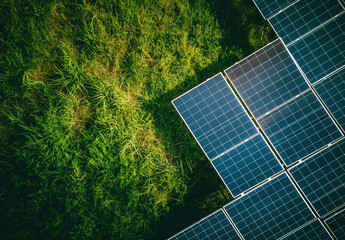 Photovoltaic Power: Aerial View of Solar Panels and Alternative Electricity Sources on a Sunny Day