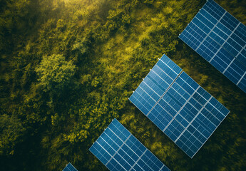 Photovoltaic Power: Aerial View of Solar Panels and Alternative Electricity Sources on a Sunny Day