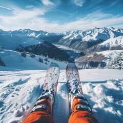 Mountainous winter landscape, skates front view background