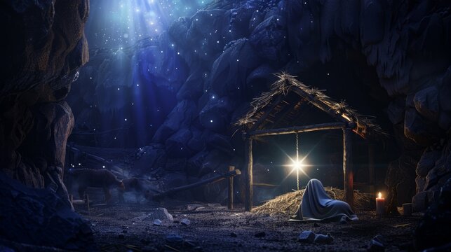 The Messiah was born, the manger with Jesus landscape