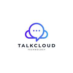 clouds and dialog balloons with line art style for social media data and information storage logo