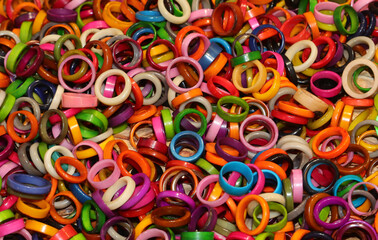colored rings created from the seed of the Tagua plant also known as vegetable ivory and therefore...