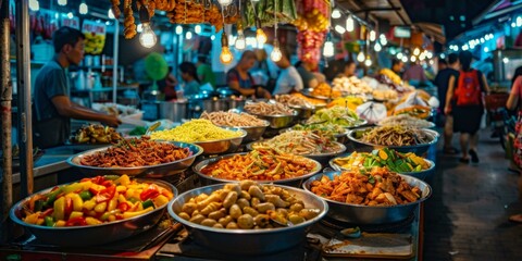 A variety of delicious dishes are available at this food market. AI.