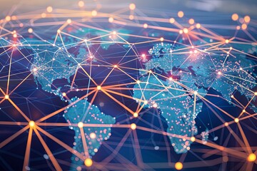 Digital Geometric Network: World Map with Global Connectivity Lines and Dots