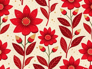 Pattern Seamless Red Aesthetic Floral Wildflowers. White Backgroung