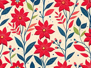 Pattern Seamless Red Aesthetic Floral Wildflowers. White Backgroung