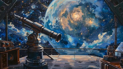 Serene Space Observatory with Telescopes Gazing into the Cosmic Wonders of the Starry Night Sky