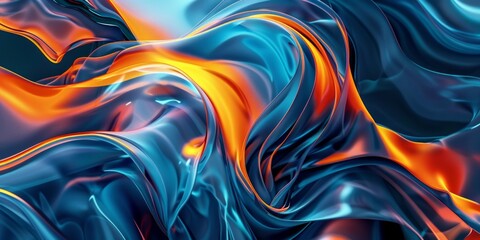 Fototapeta premium Blue orange futuristic flowing liquid background.